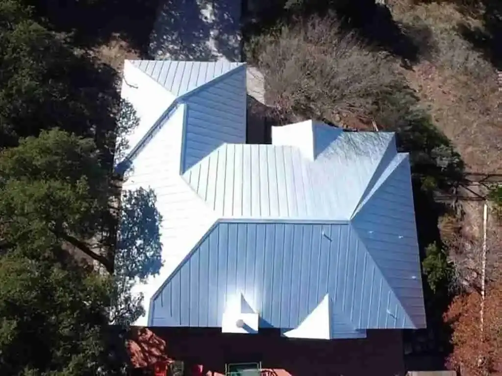 Roesler's completed standing-seam metal roof, viewed from above